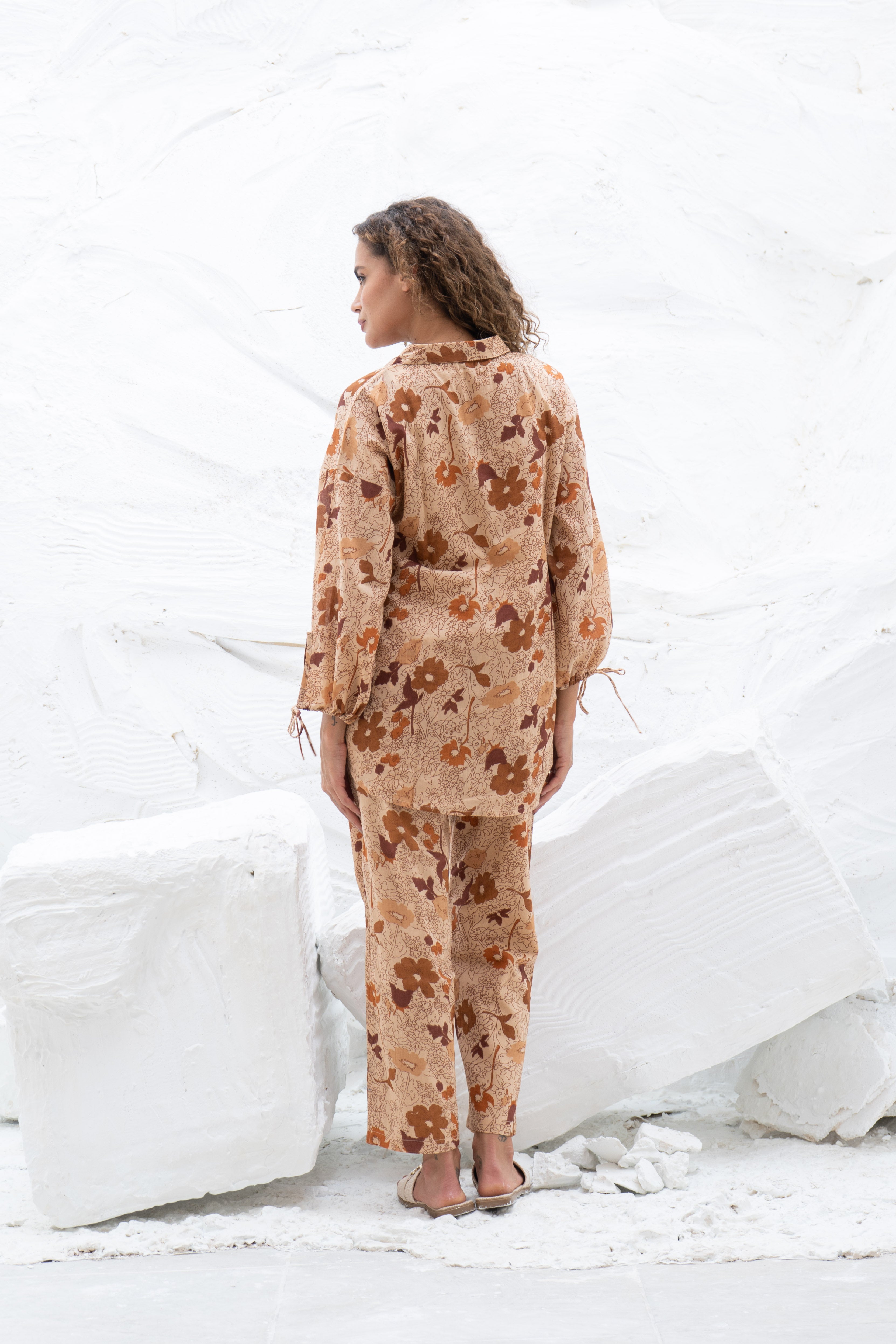 Brown Flower Printed Cotton Co-Ords Set