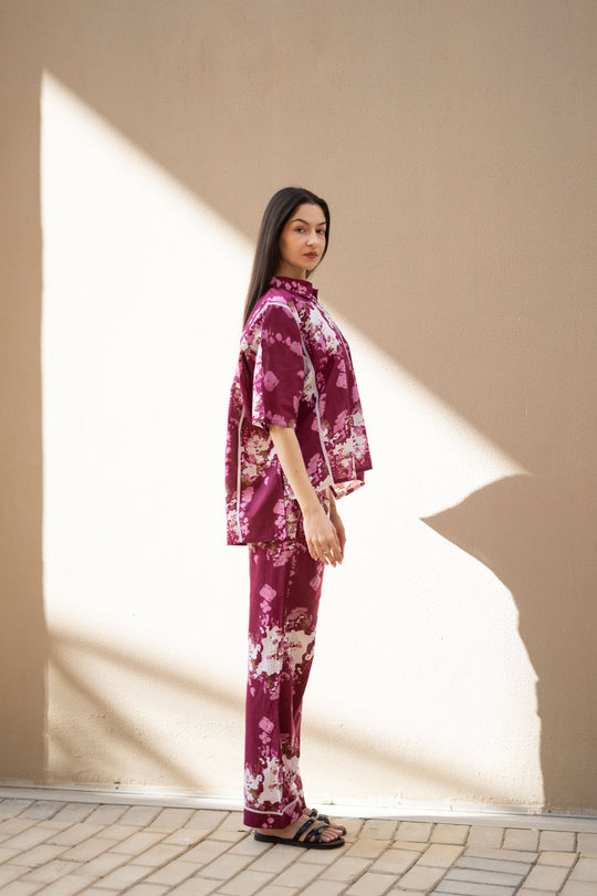 Pink Floral Printed Cotton Night Suit for Women