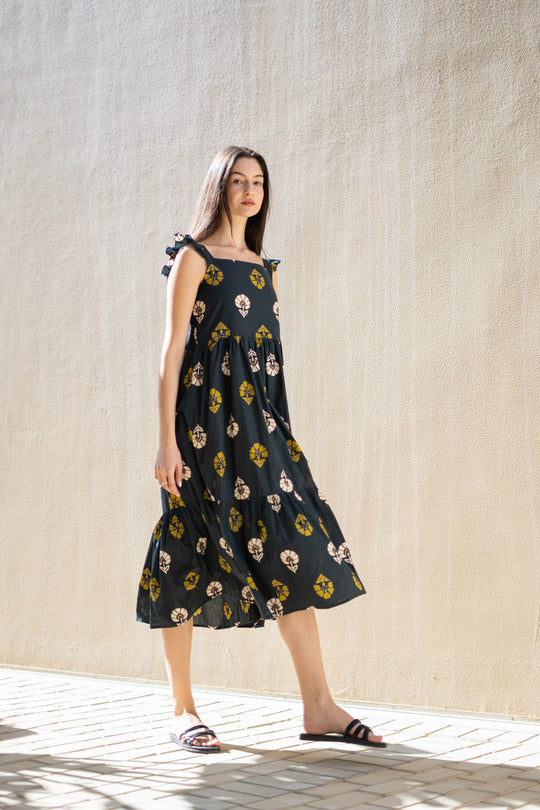 Teal Color Floral Printed Cotton Dress