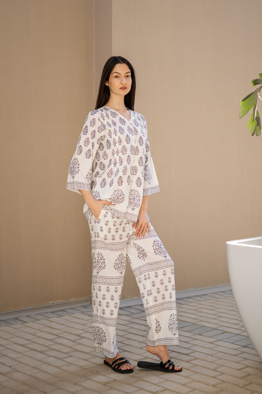 White Ethnic Motif Co Ord Set
