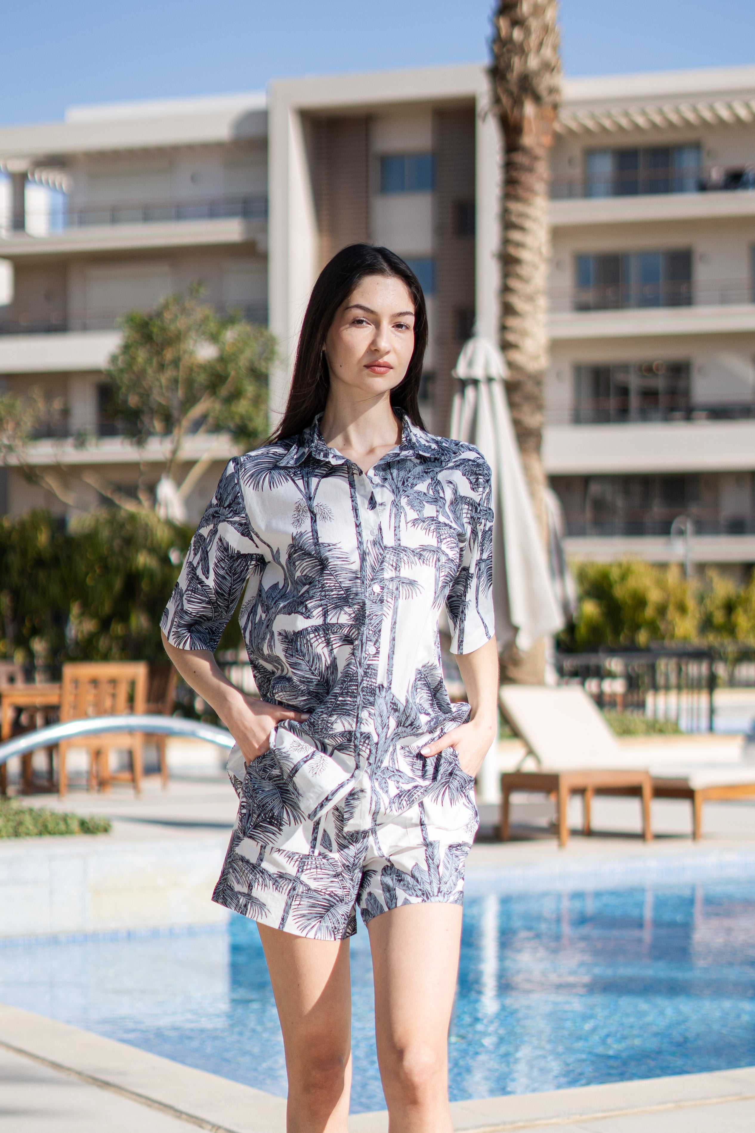 Off White Pure Cotton Printed Shirt Collar night suit for women