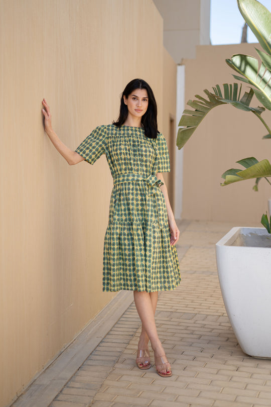 Grey Floral Printed Cotton Dress for Women