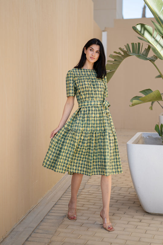 Grey Floral Printed Cotton Dress for Women