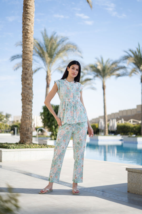 White Round Neck Cotton Night Suit