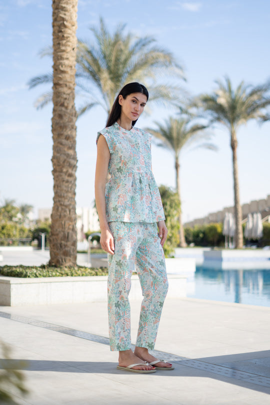 White Round Neck Cotton Night Suit