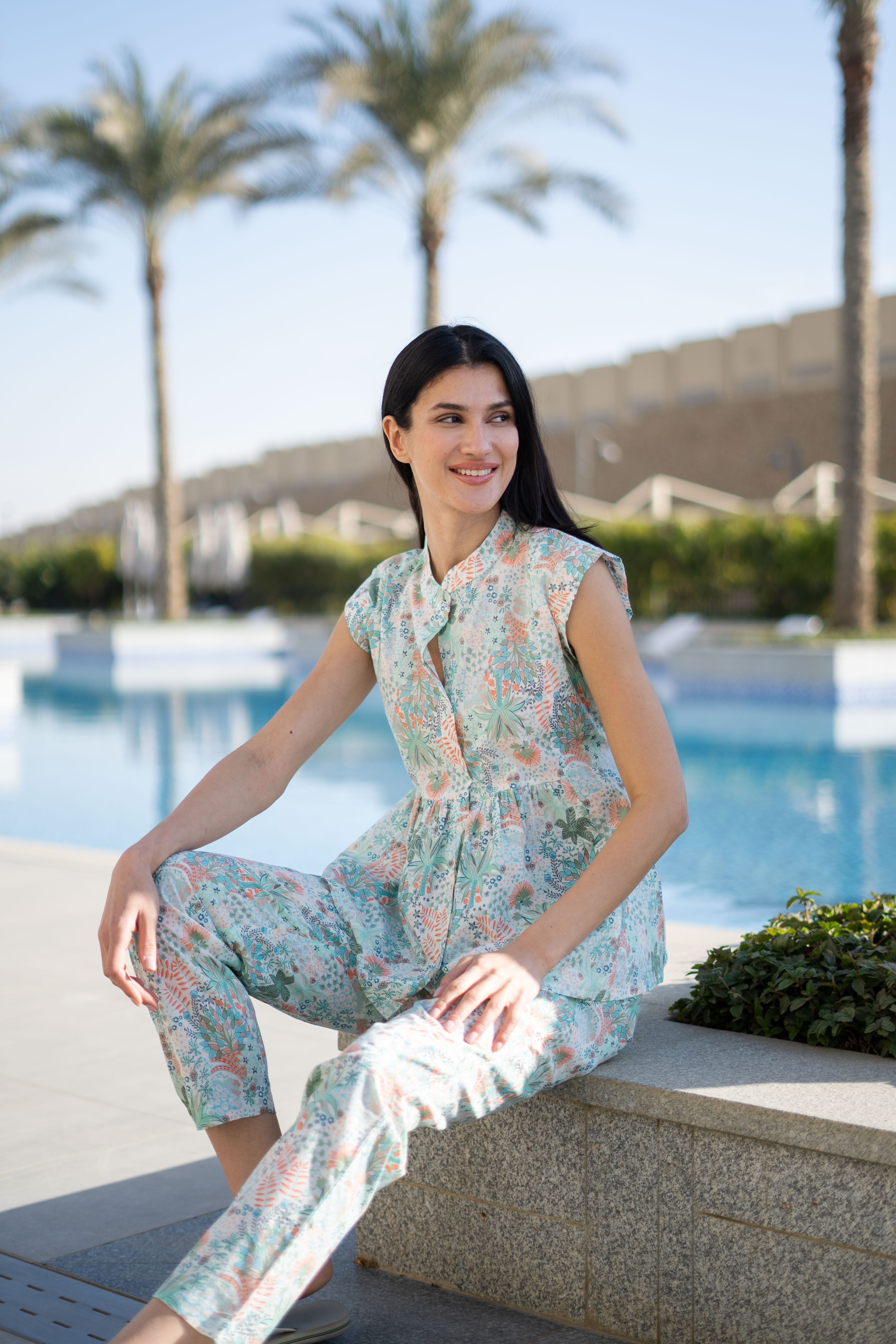 White Round Neck Cotton Night Suit