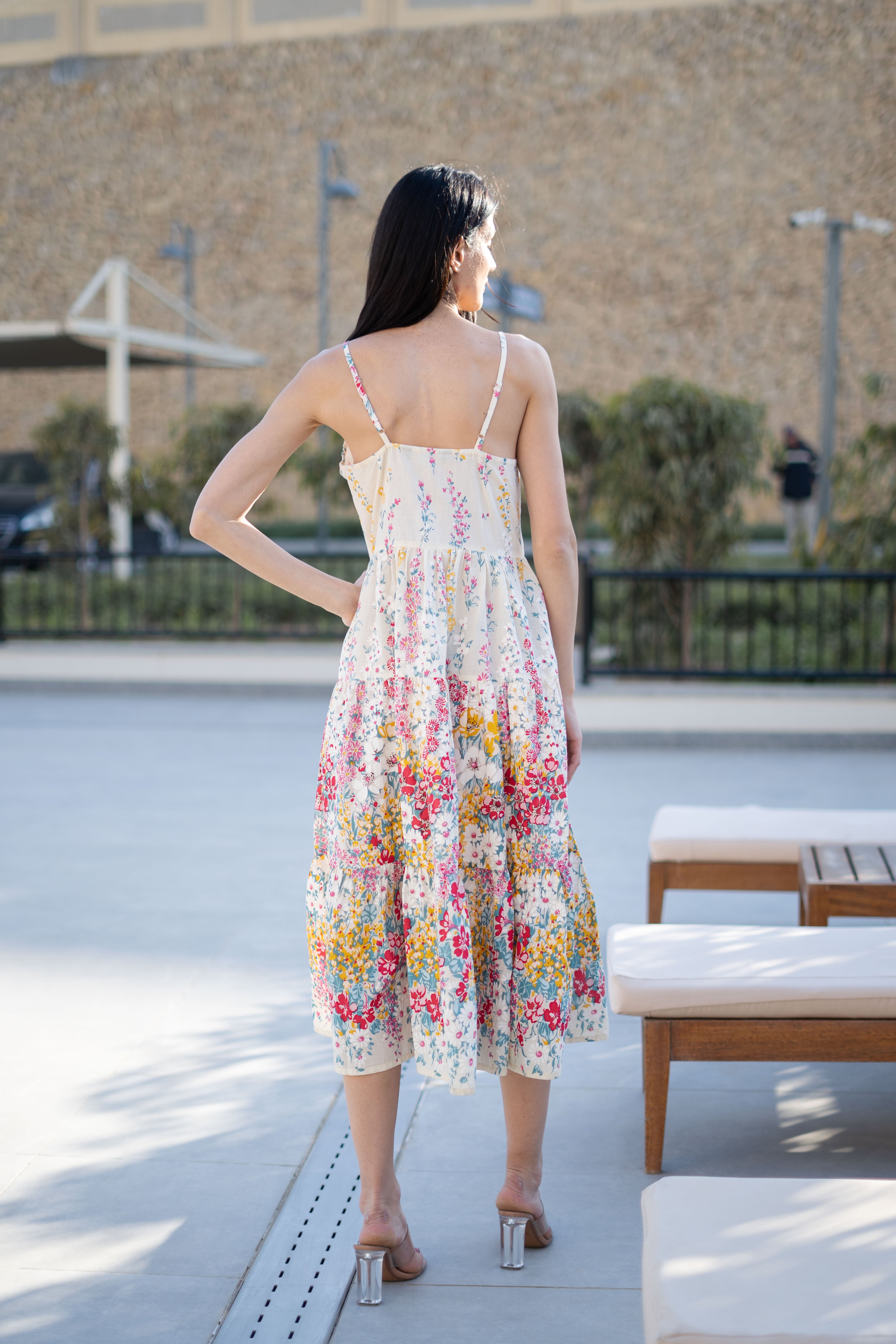 White Printed Sleeveless Dress for Women