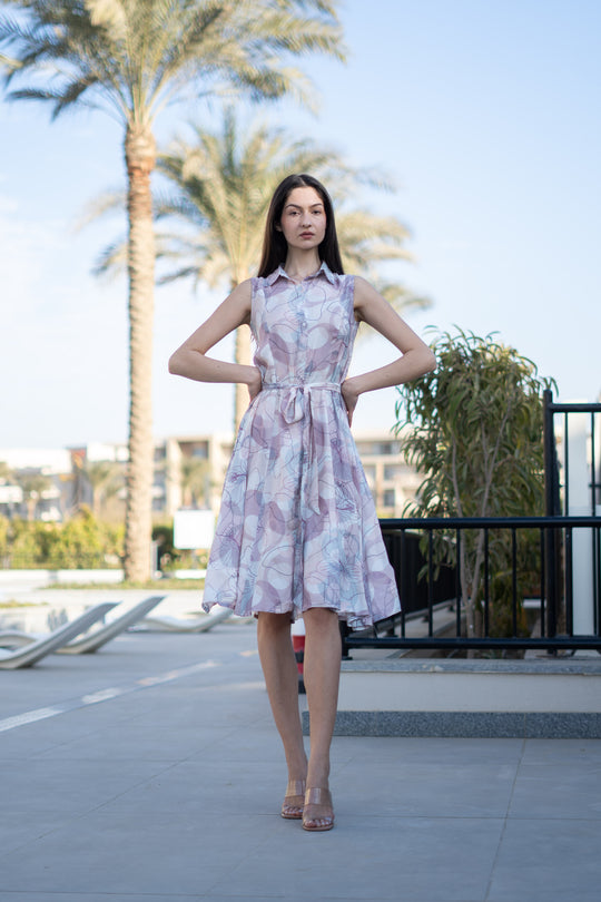 Off White Floral Printed Cotton Dress