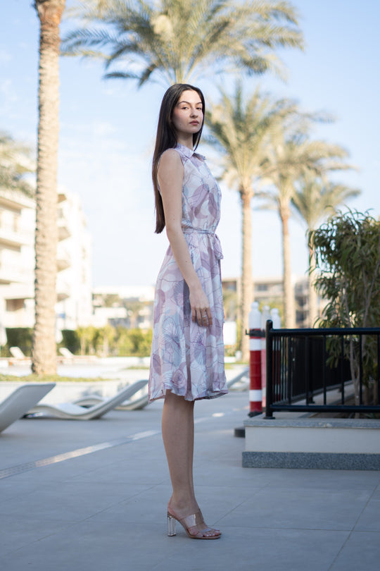 Off White Floral Printed Cotton Dress