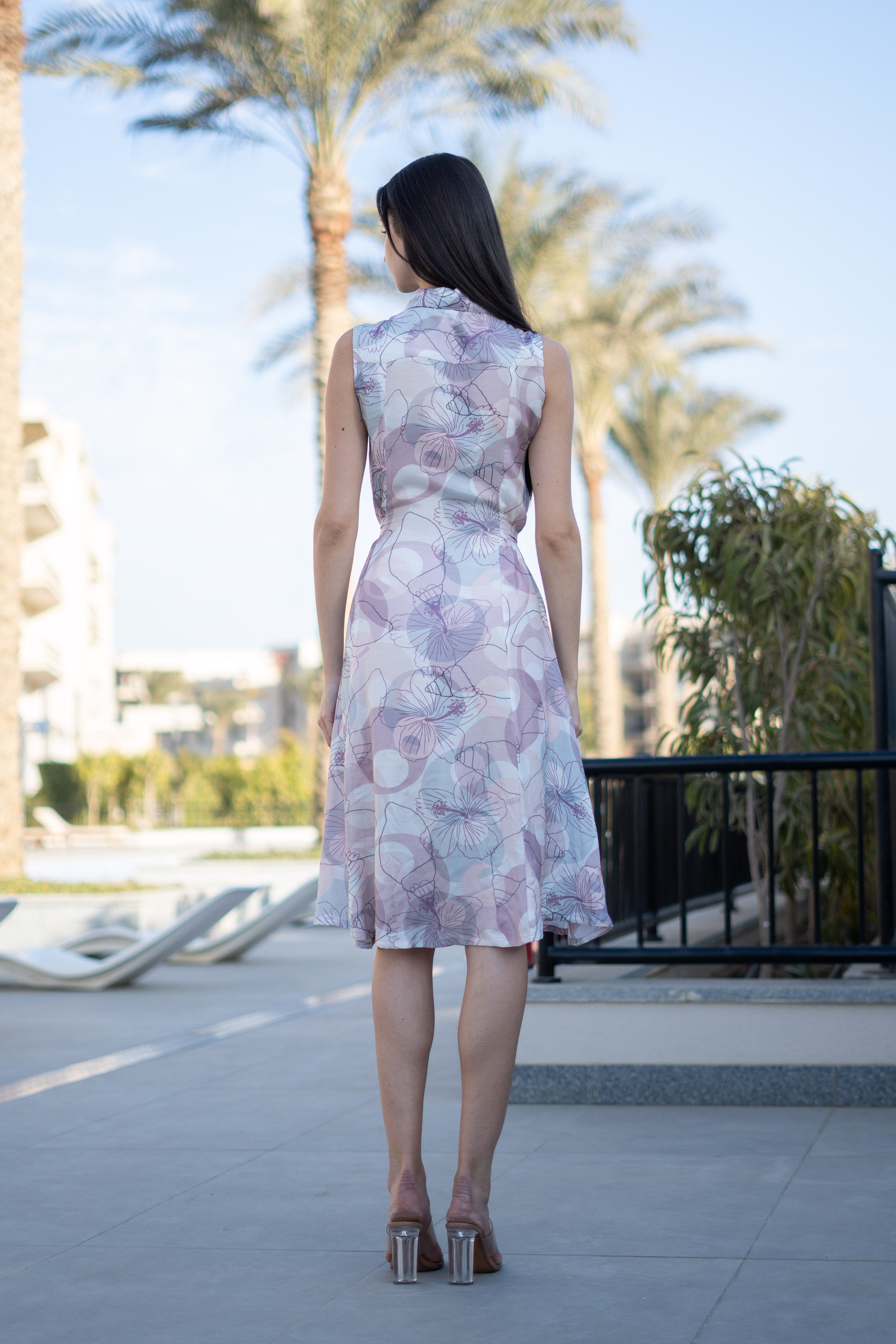 Off White Floral Printed Cotton Dress