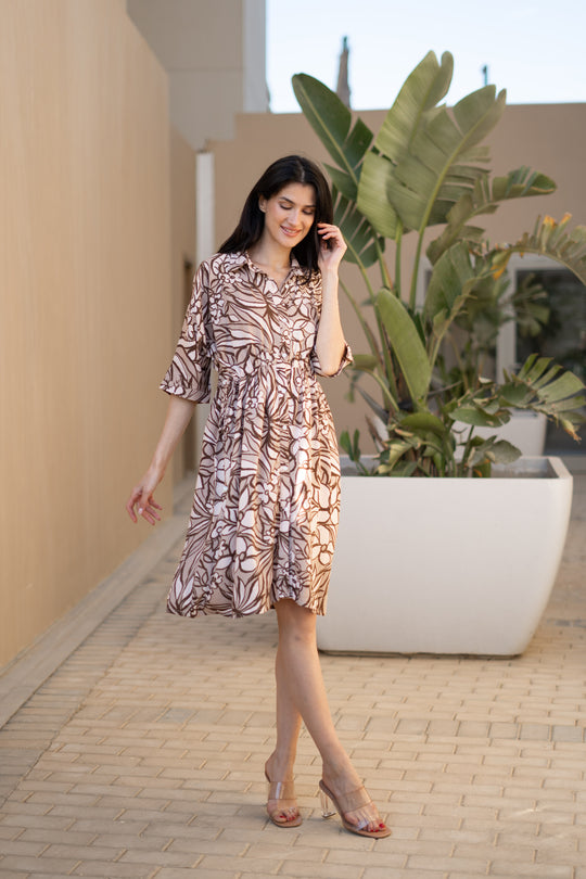 Women Cotton Grey Floral Printed Dress