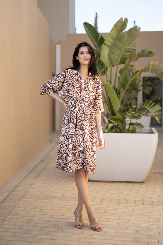 Women Cotton Grey Floral Printed Dress