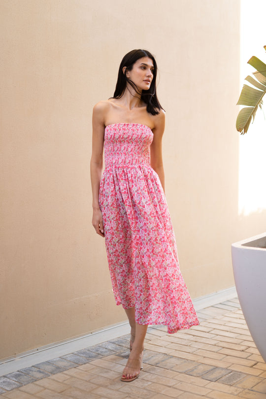 Women Off-Shoulder Pink Printed Dress
