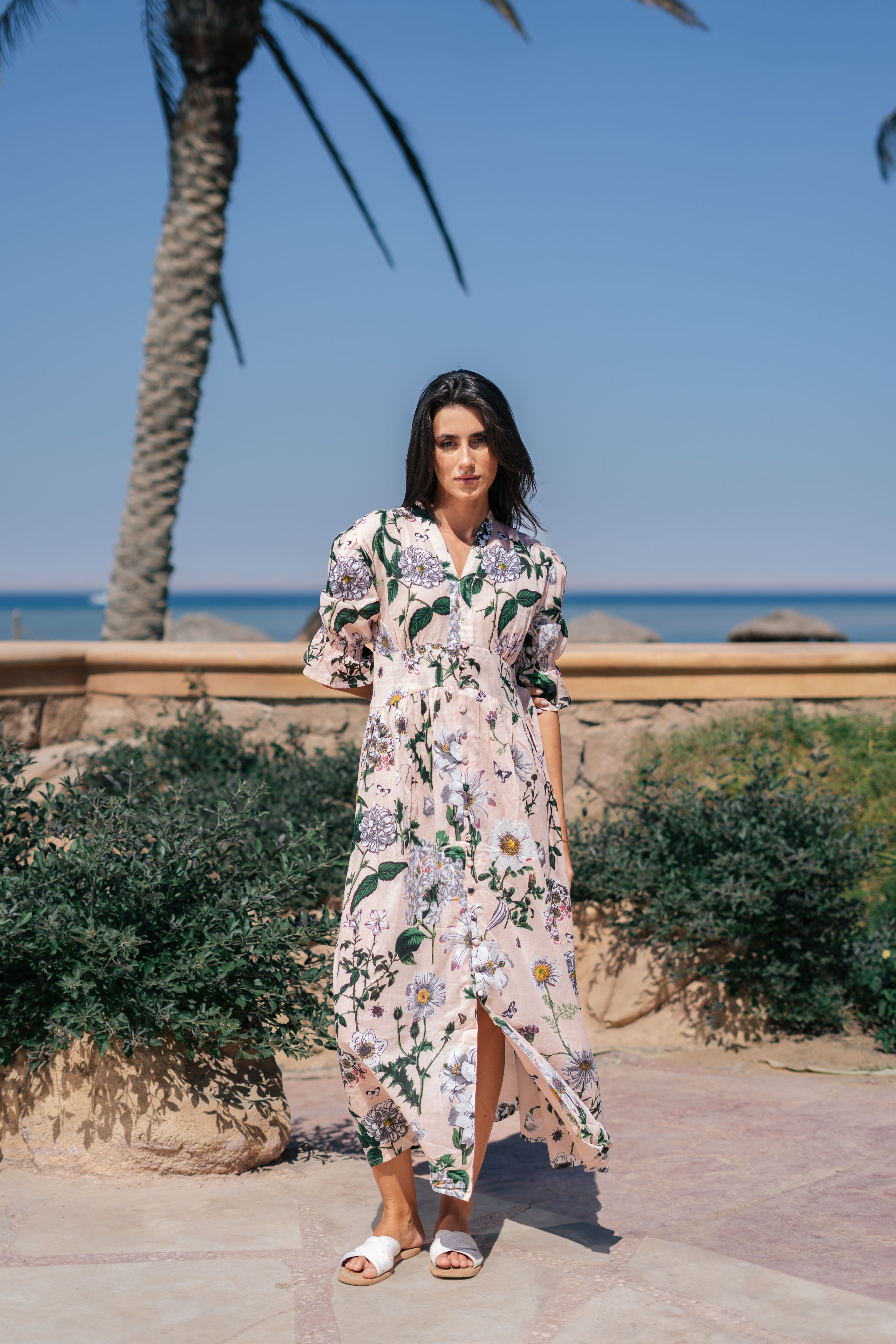 Pink Flower Printed Cotton Dress - SanskrutiHomes 