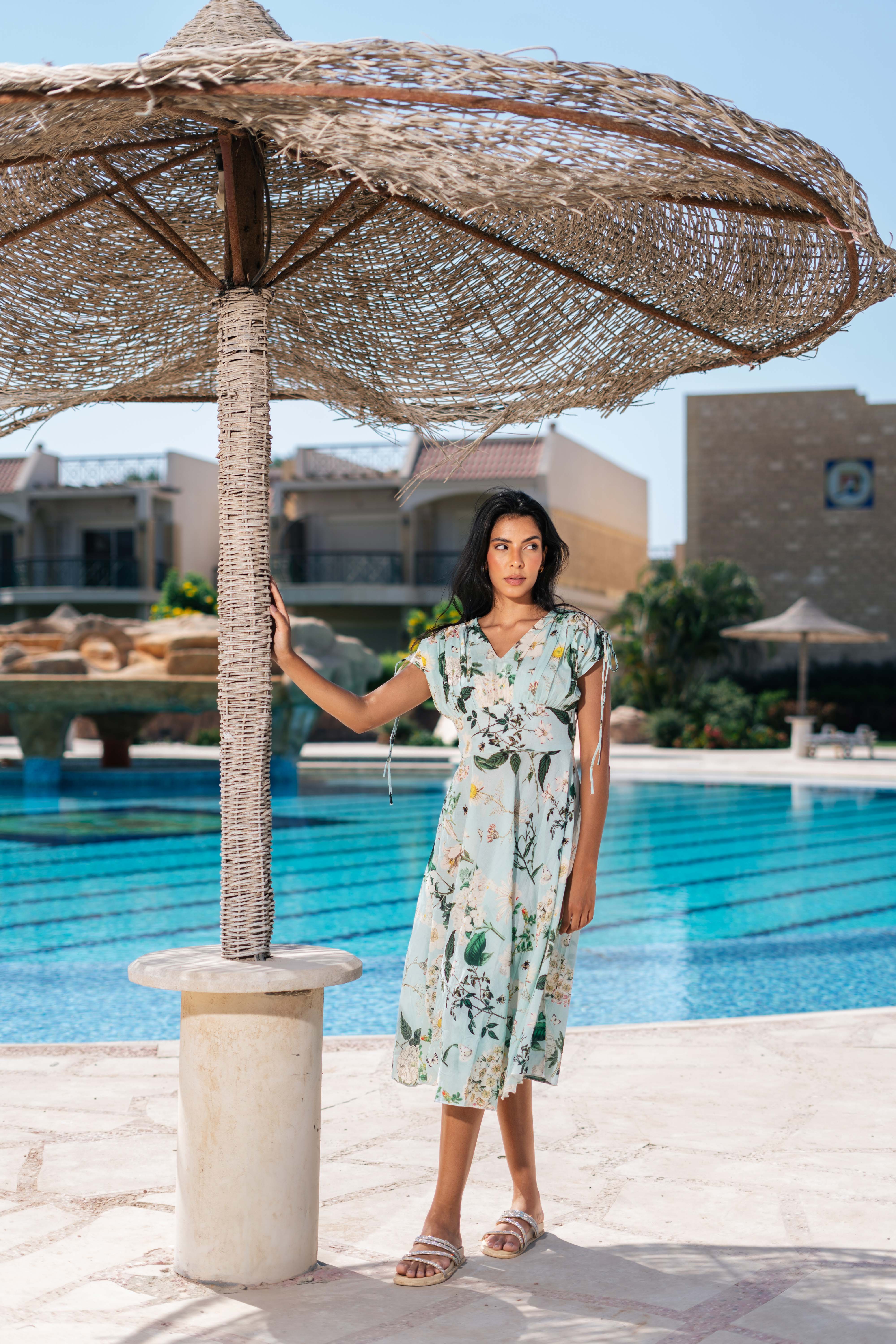 Floral Printed V-Neck Dress for Women