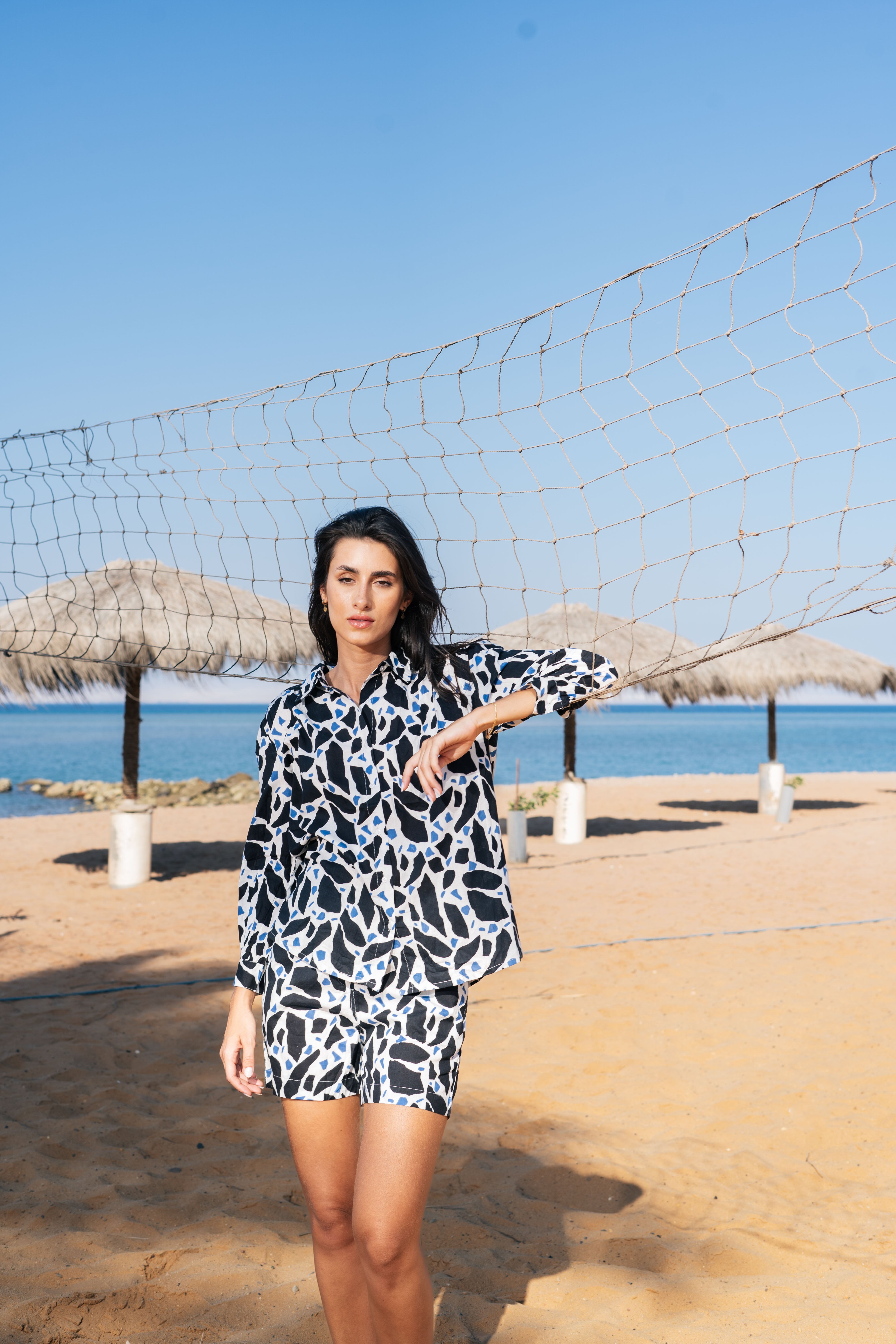 Black Printed Cotton Night Suit with Shorts