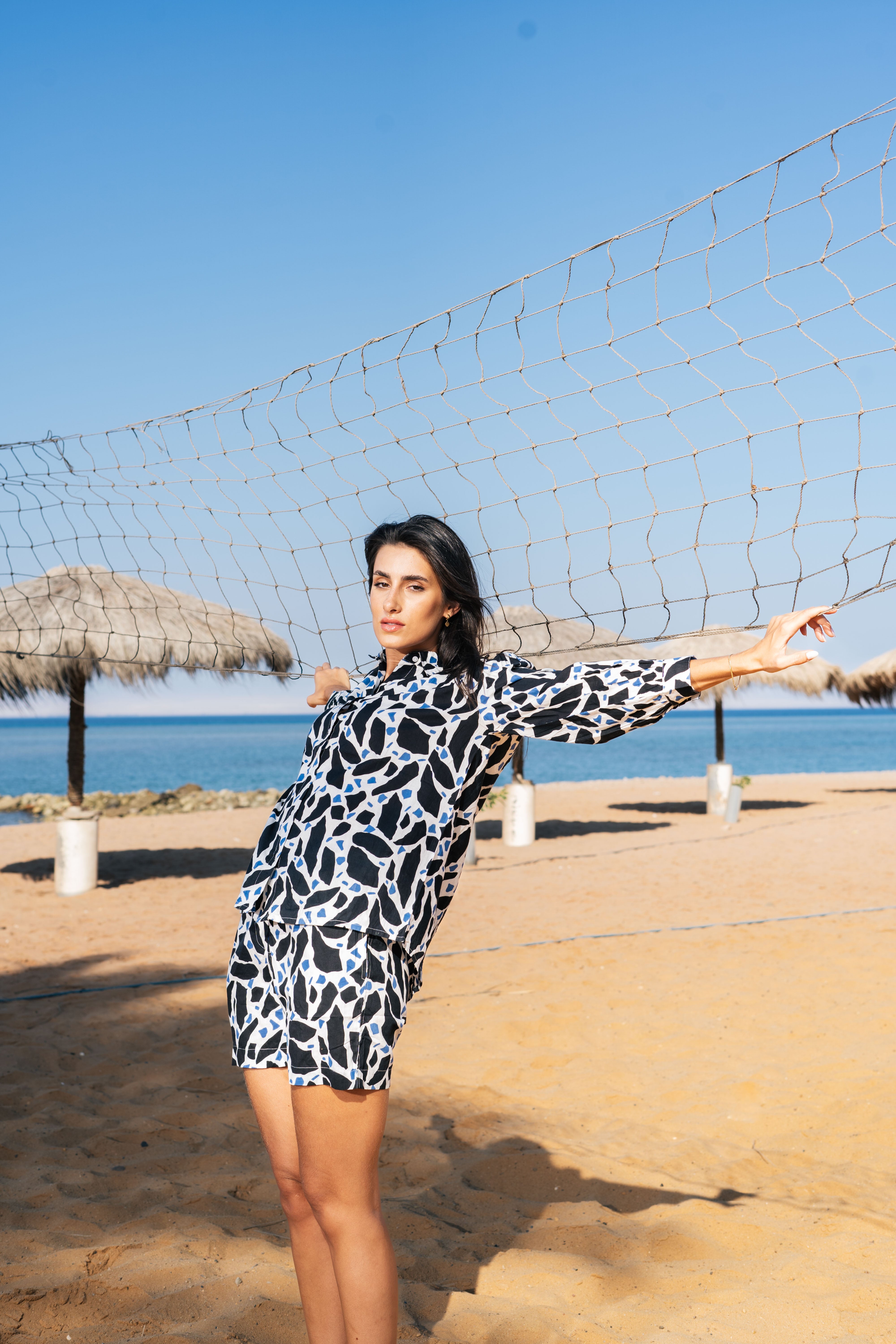 Black Printed Cotton Night Suit with Shorts