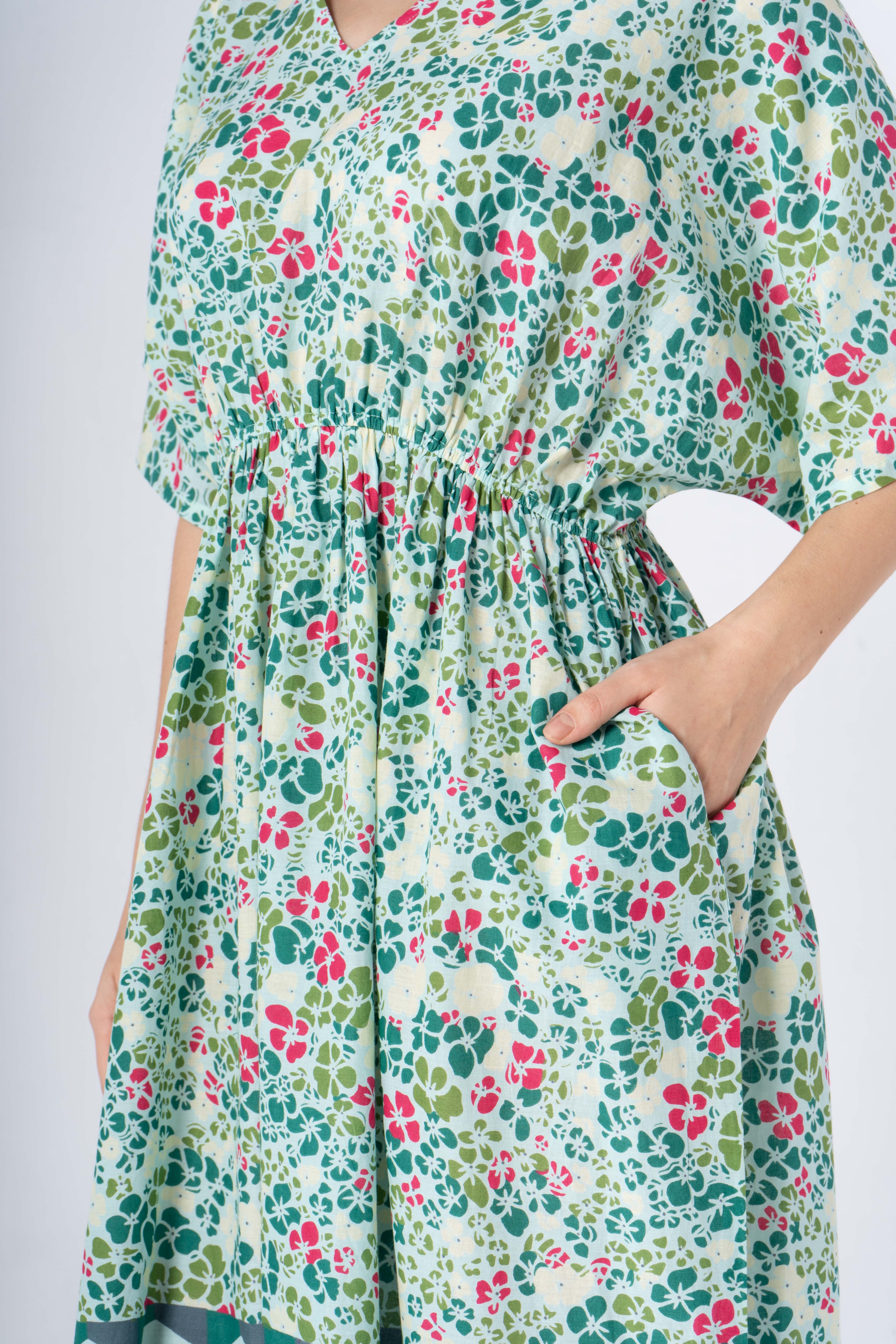 Green Floral Printed Kaftan Night Dress - SanskrutiHomes 