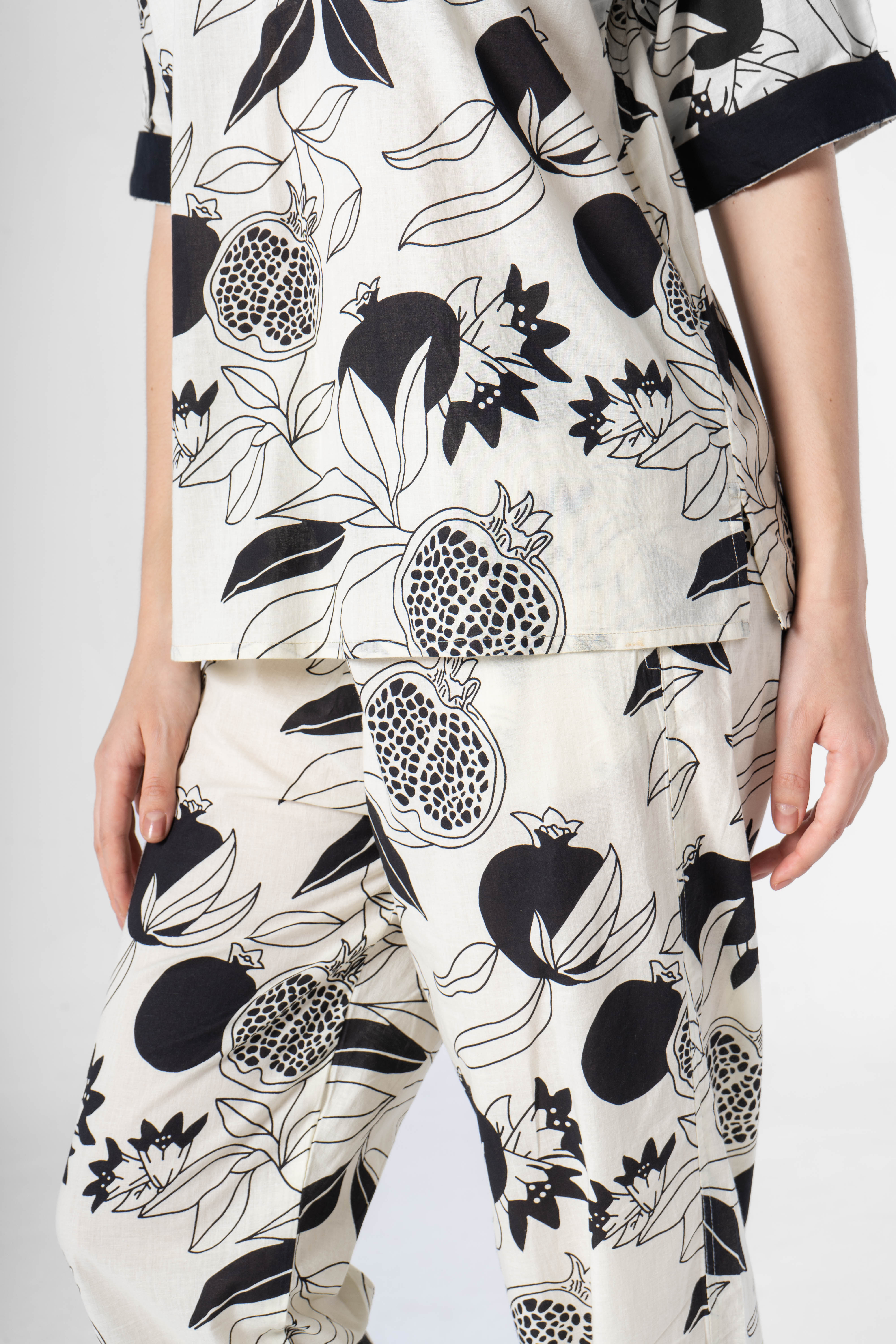 Fruit Printed Black and White Night Suit Set