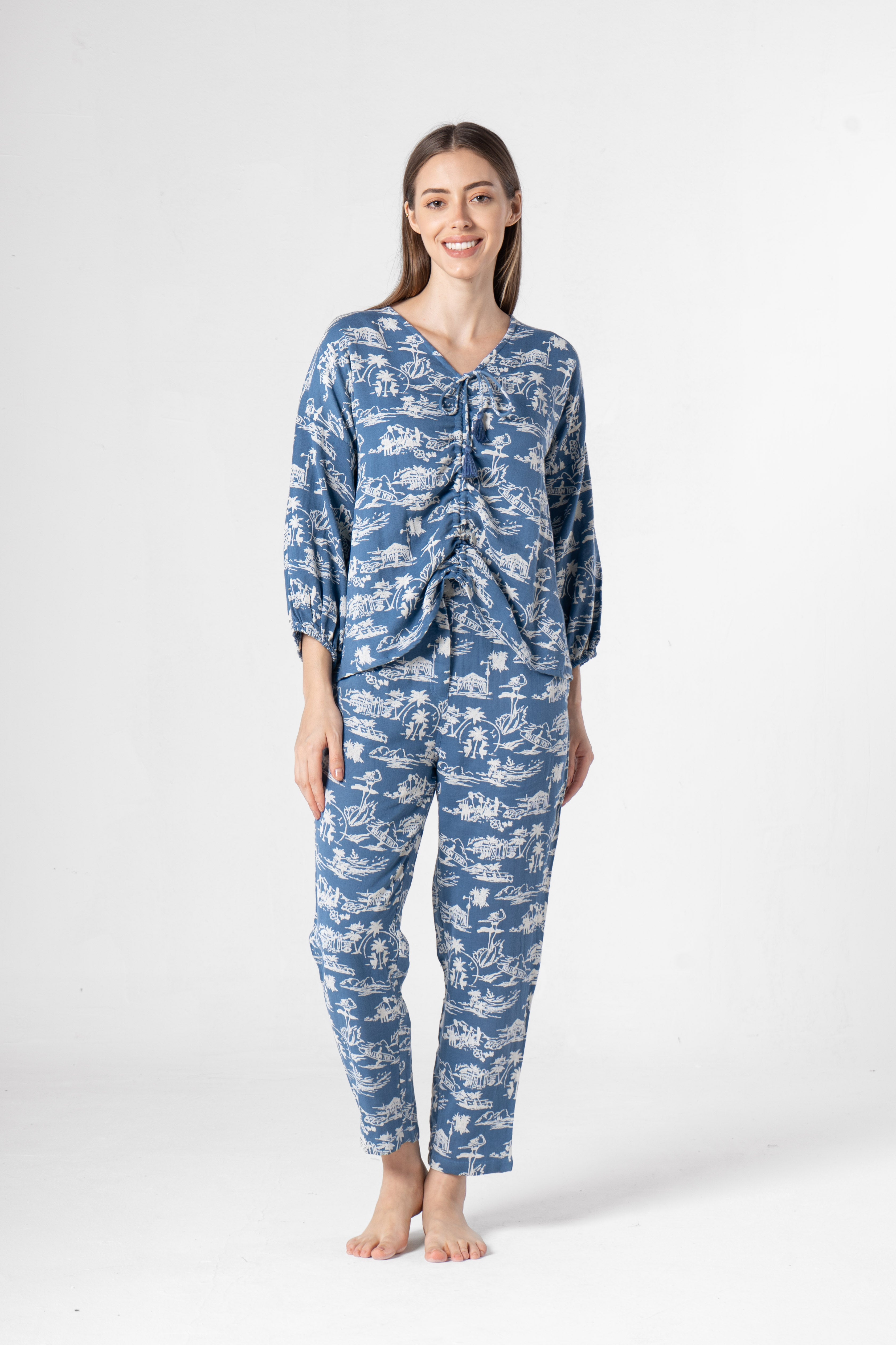 Blue Cotton Printed Co-ords Set for Women - SanskrutiHomes 
