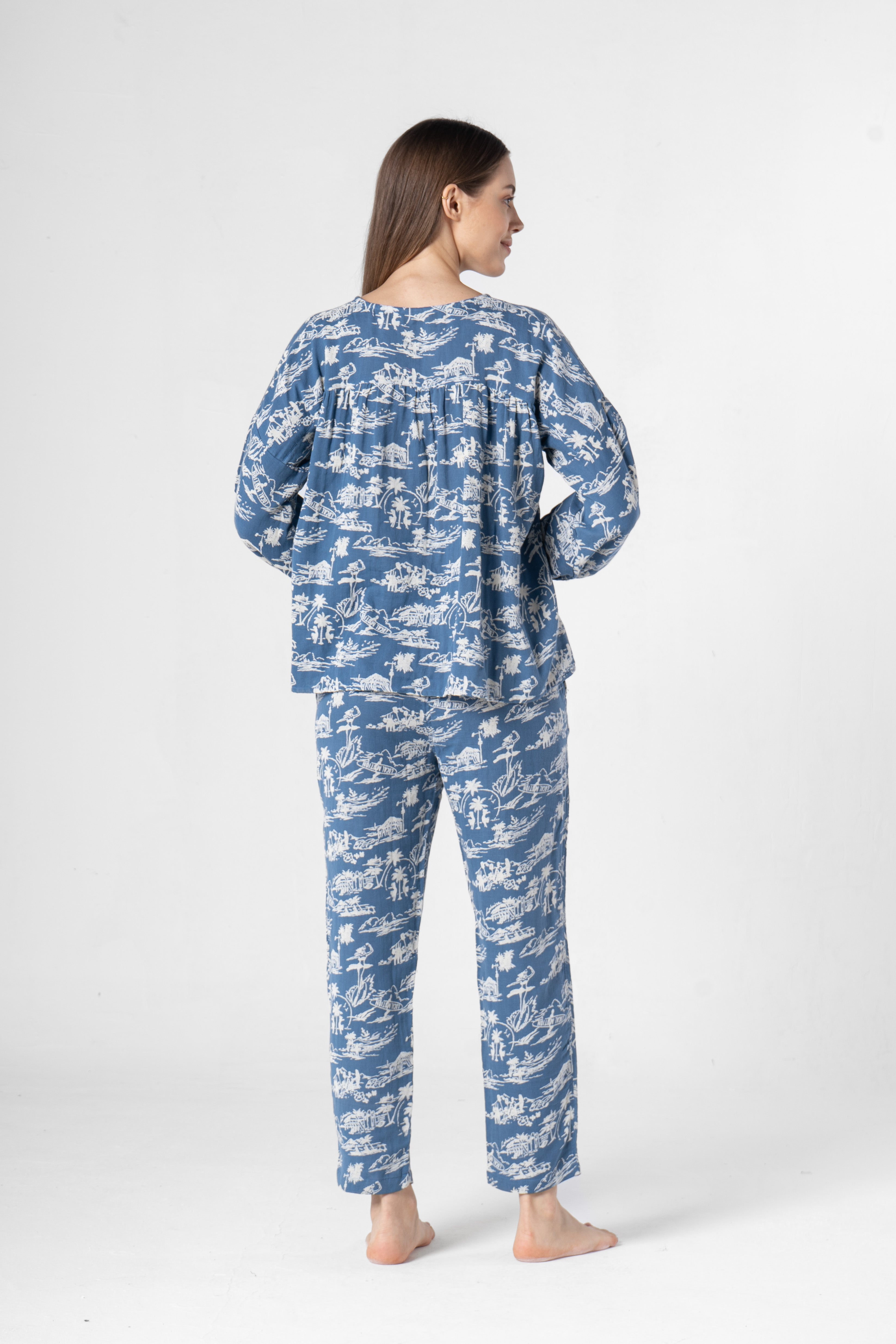 Blue Cotton Printed Co-ords Set for Women - SanskrutiHomes 