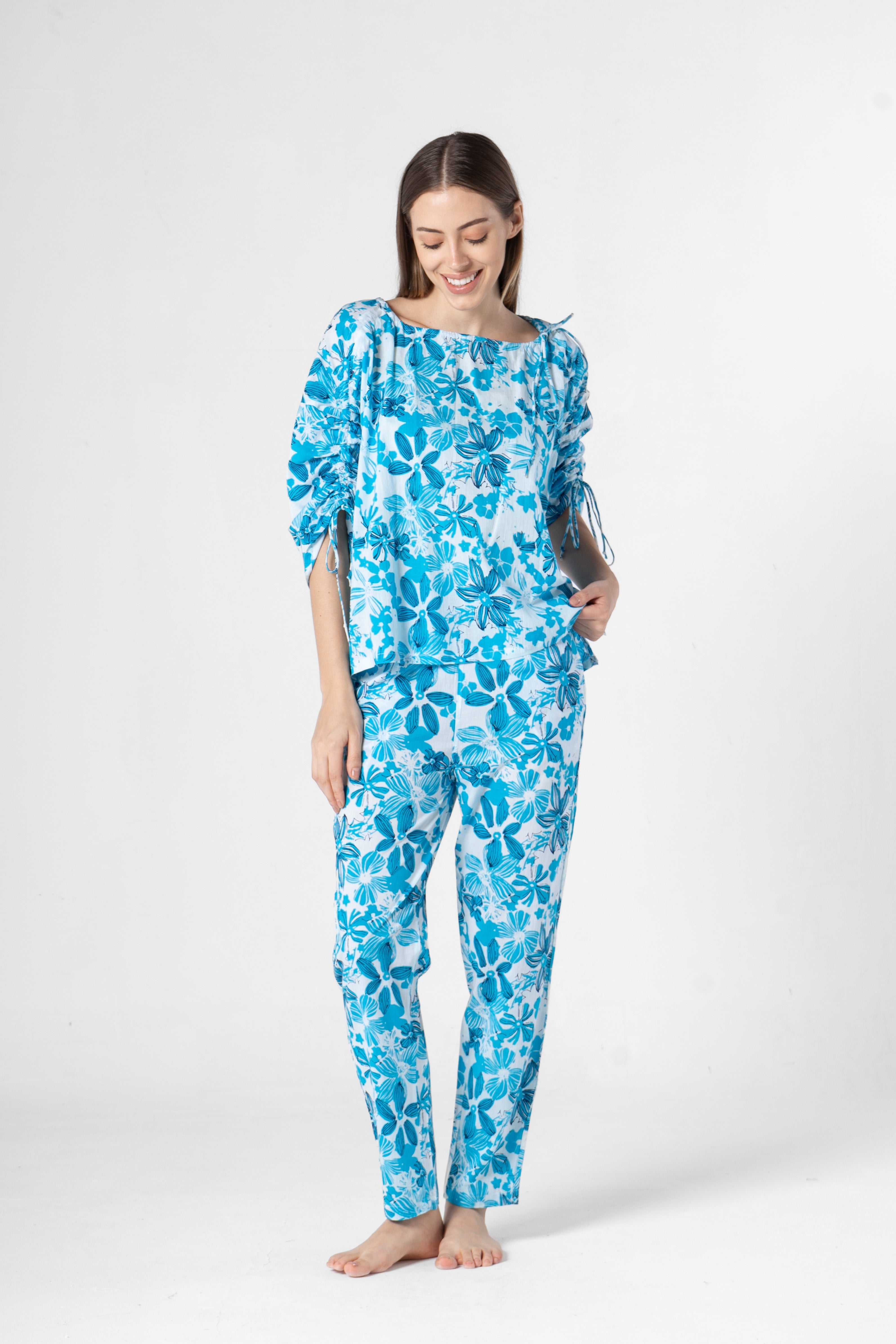 Blue Cotton Printed Co-ords Set for Women - SanskrutiHomes 