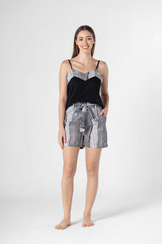 Strips Printed Top & Short Night Suit