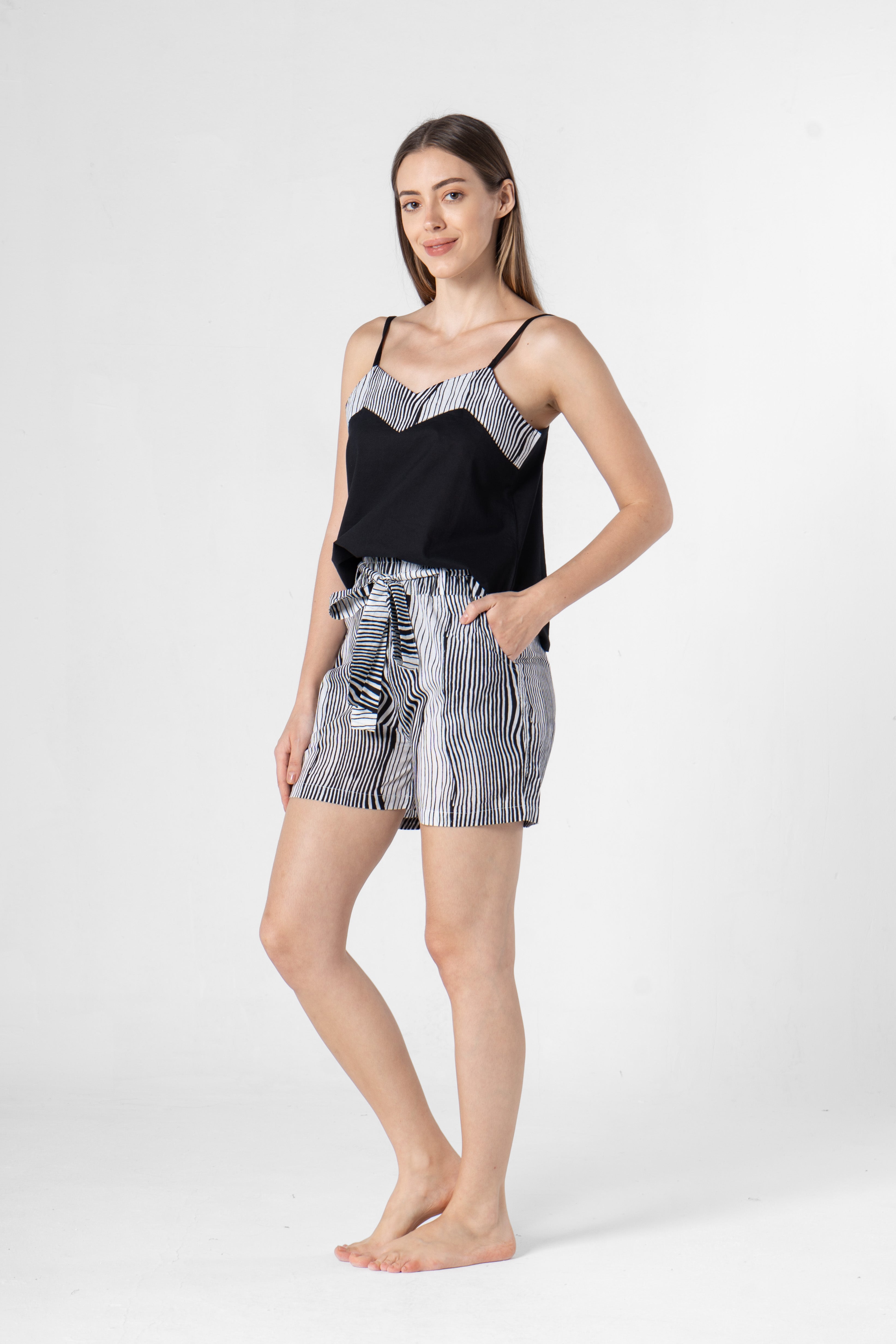 Strips Printed Top & Short Night Suit