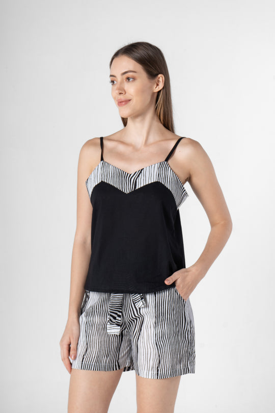 Strips Printed Top & Short Night Suit