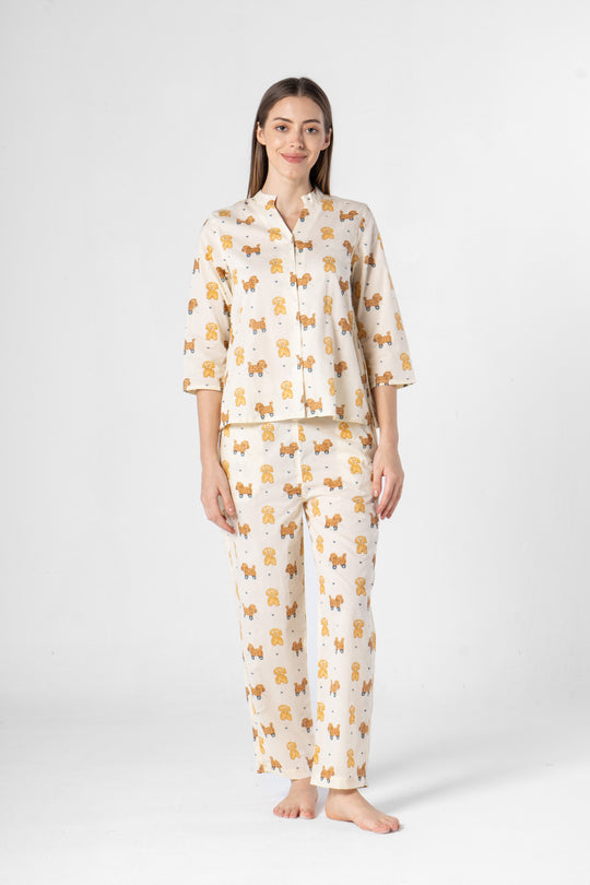 White Animal Print Night Suit for Women