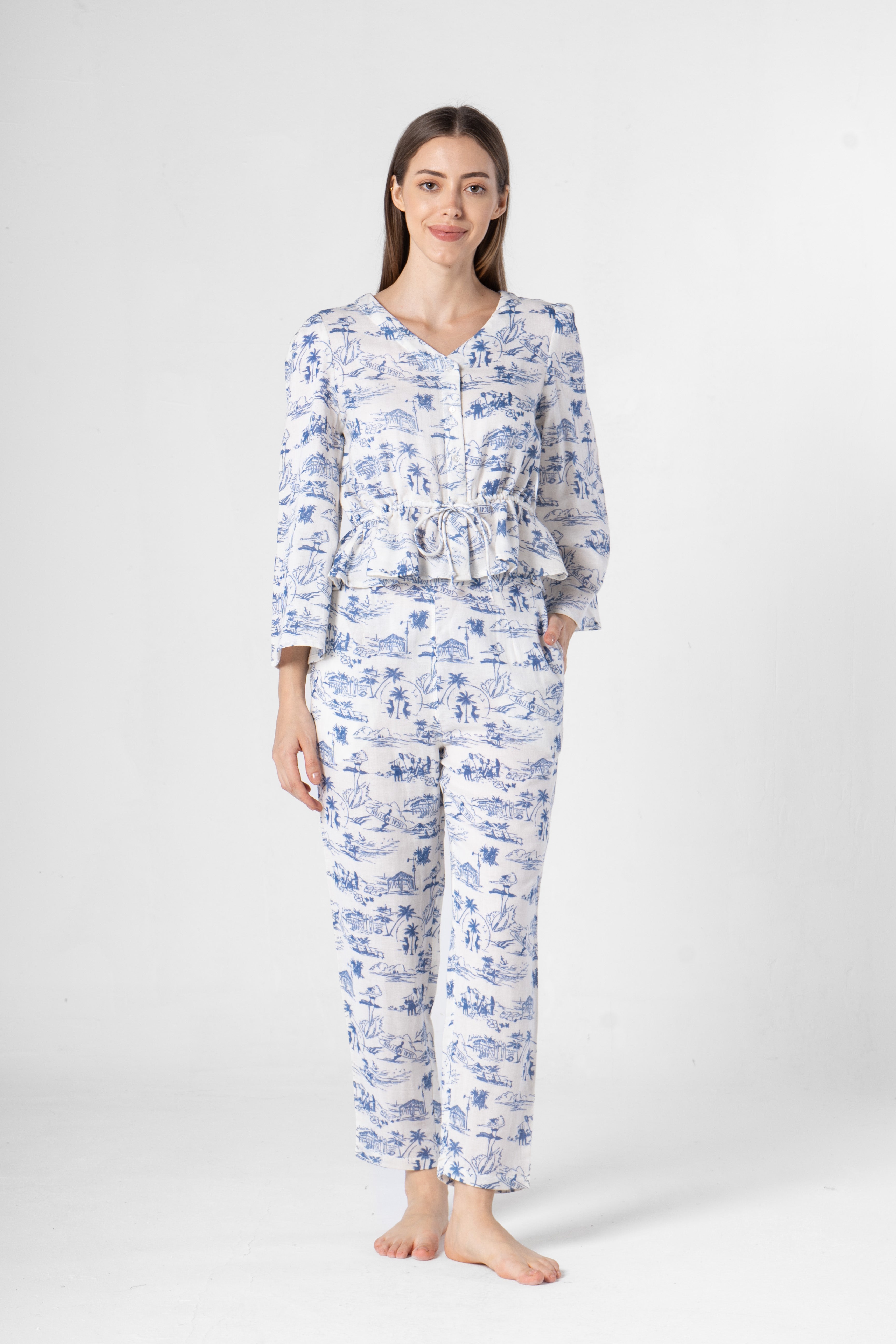 Cotton Printed V-Neck Co-ords Set for Women