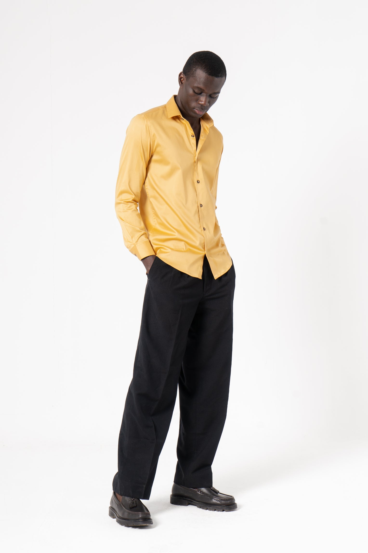 Yellow Solid Print Full Sleeve Shirt - SanskrutiHomes 