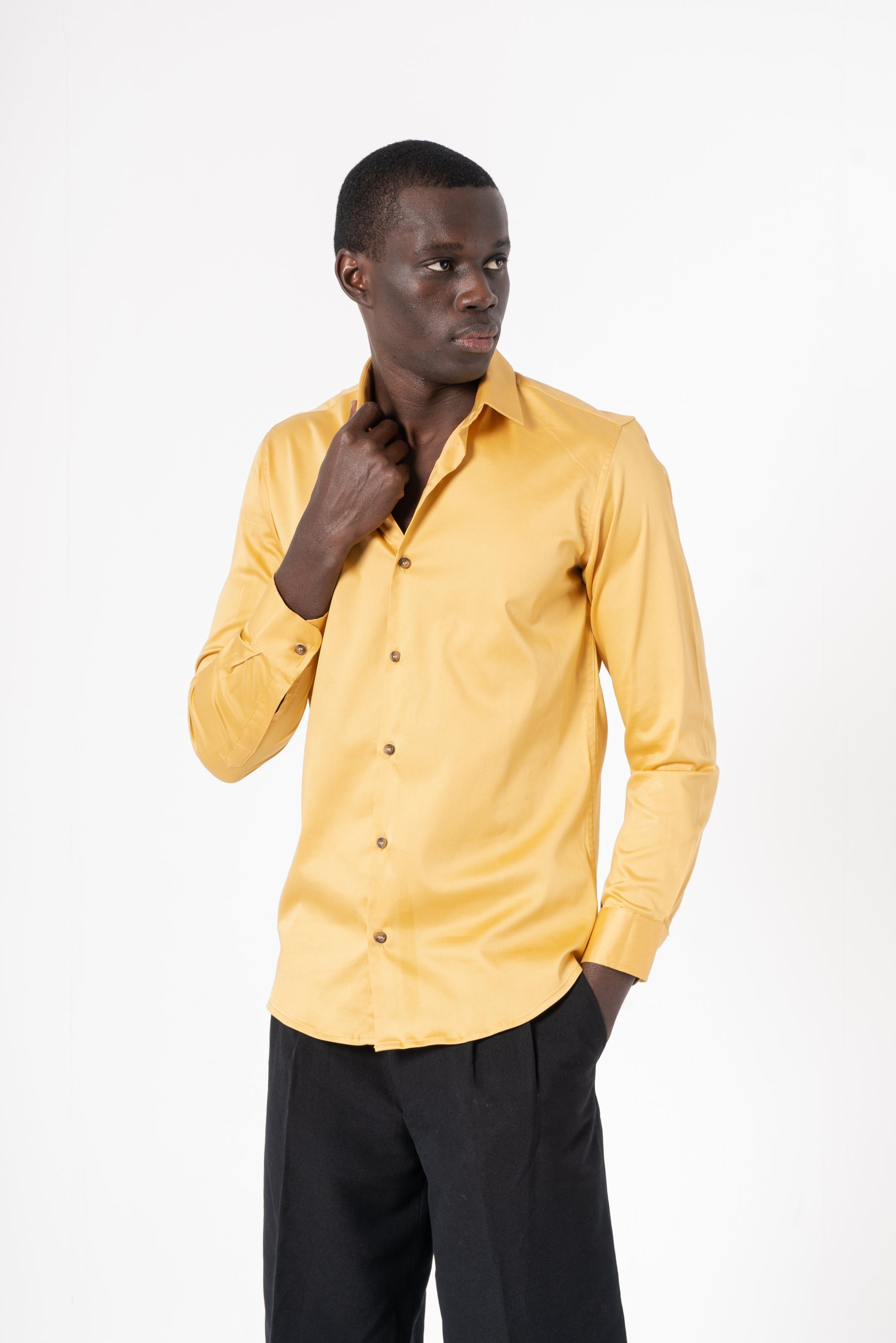 Yellow Solid Print Full Sleeve Shirt - SanskrutiHomes 