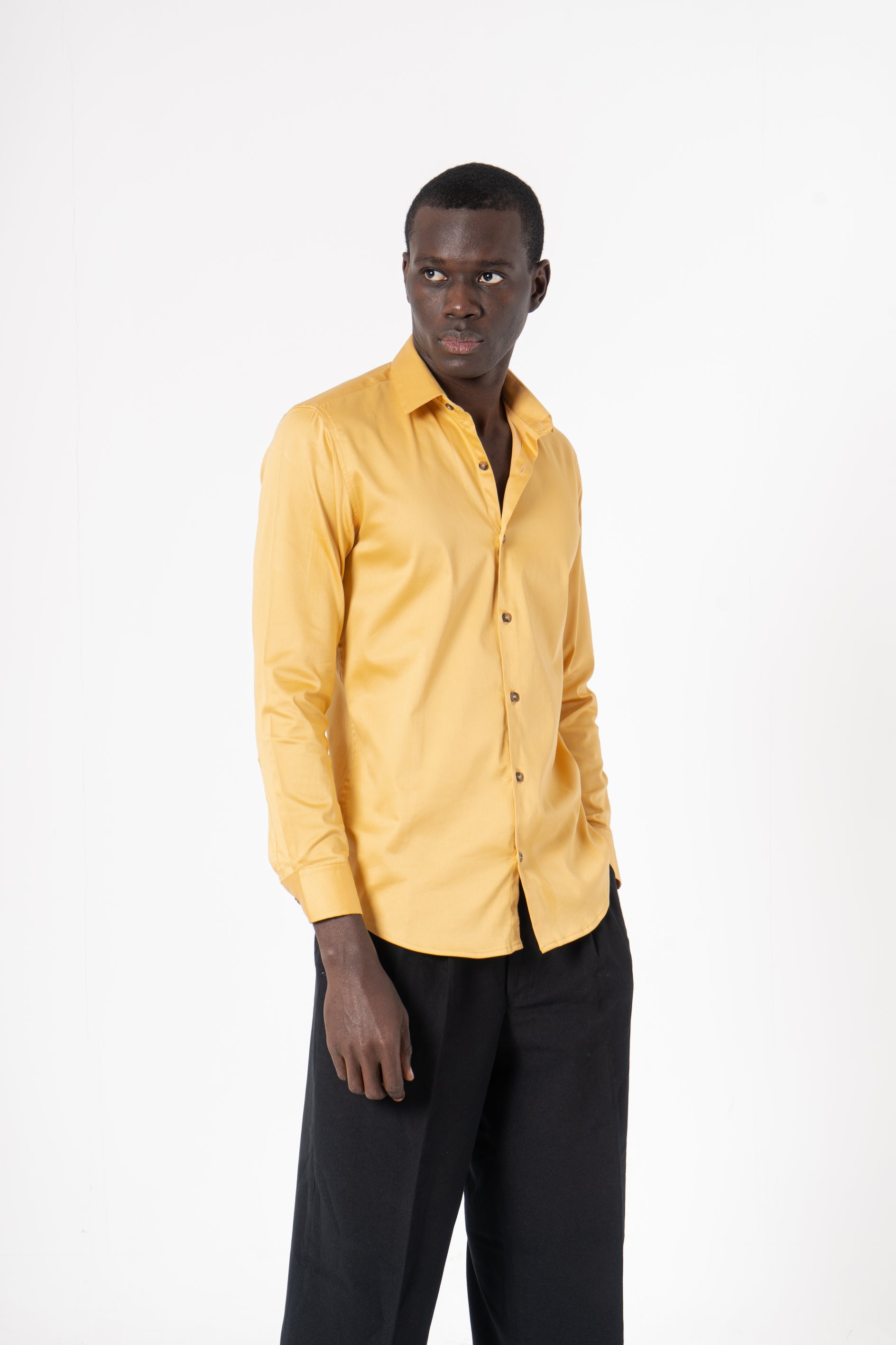 Yellow Solid Print Full Sleeve Shirt - SanskrutiHomes 