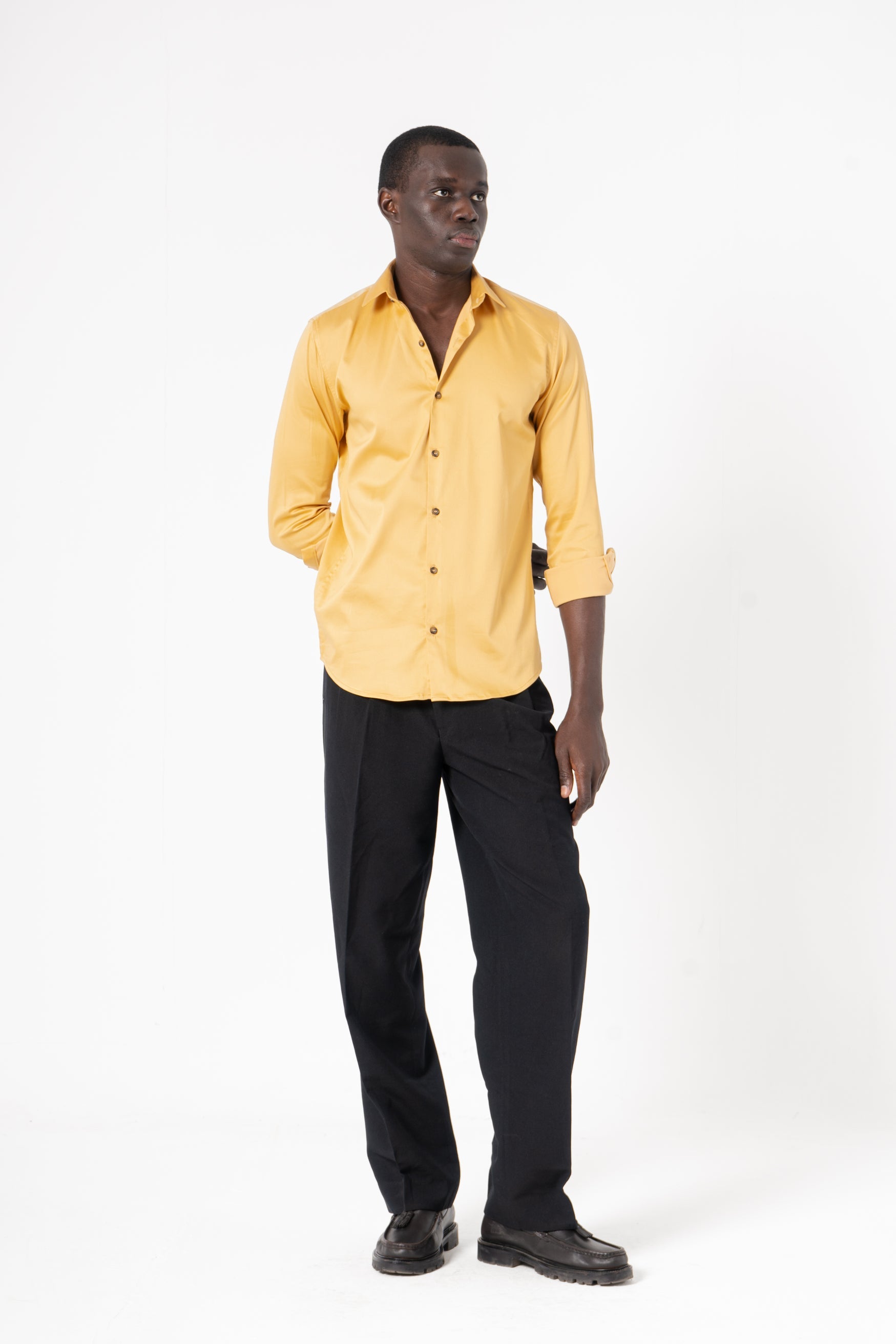 Yellow Solid Print Full Sleeve Shirt - SanskrutiHomes 