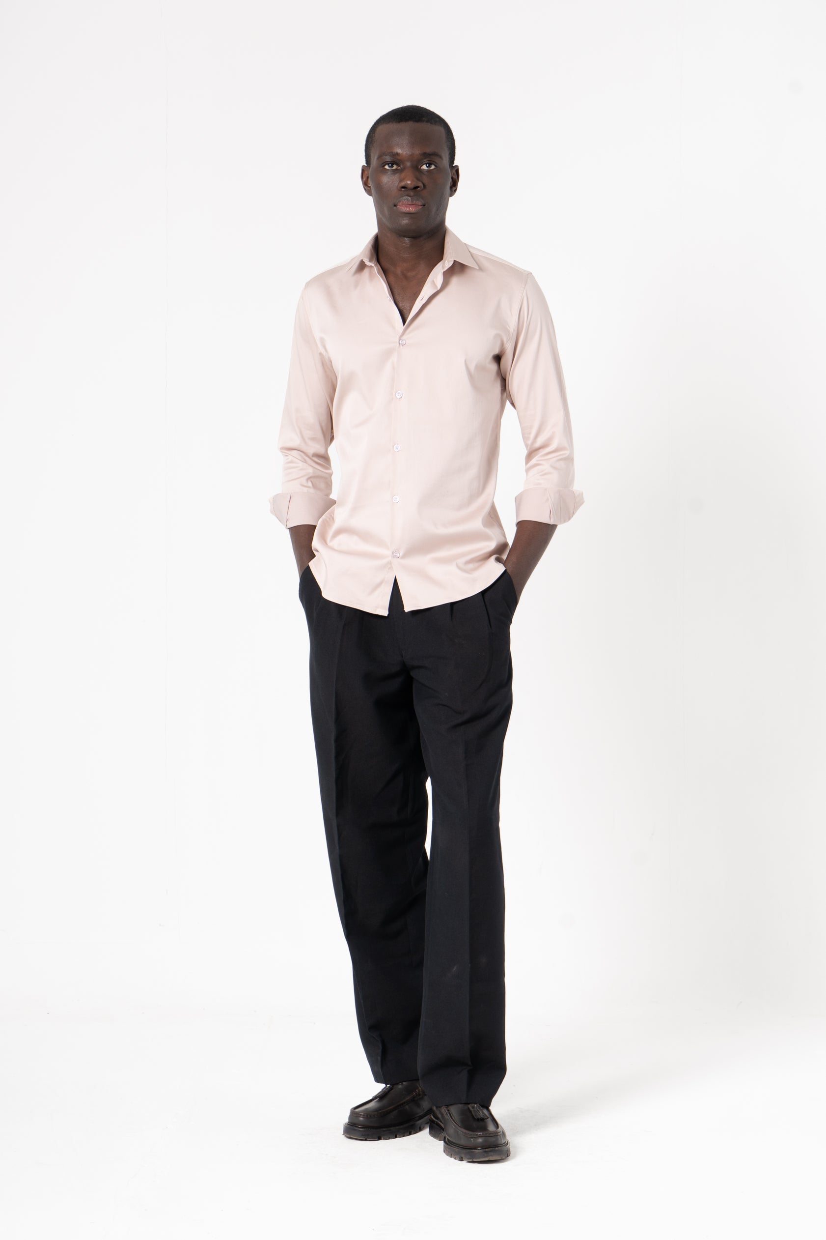 Cream Solid Print Full Sleeve Shirt
