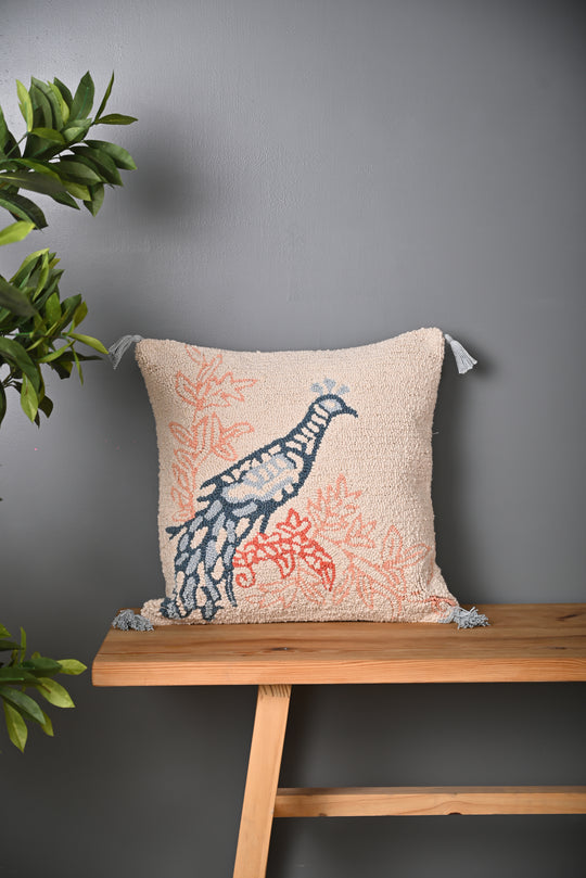 Peacock Design Cotton Truffted Cushion Cover