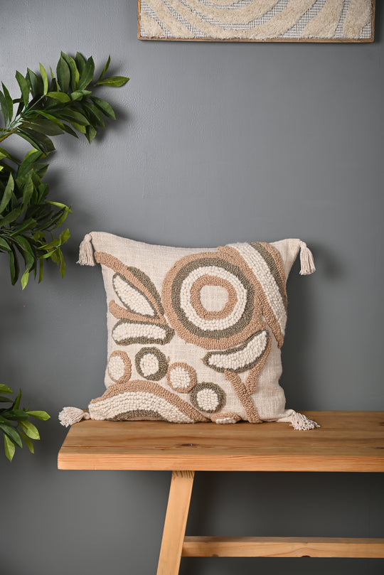 Beige Color Truffted Cotton Cushion Cover