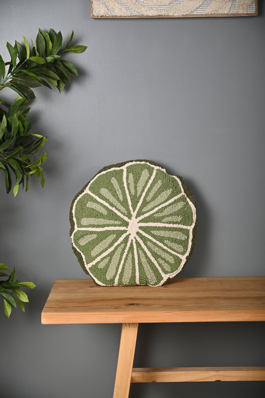Green Round Shape Truffted Cotton Cushion Cover