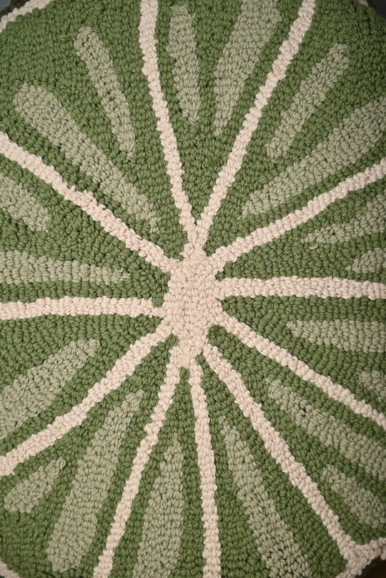 Green Round Shape Truffted Cotton Cushion Cover