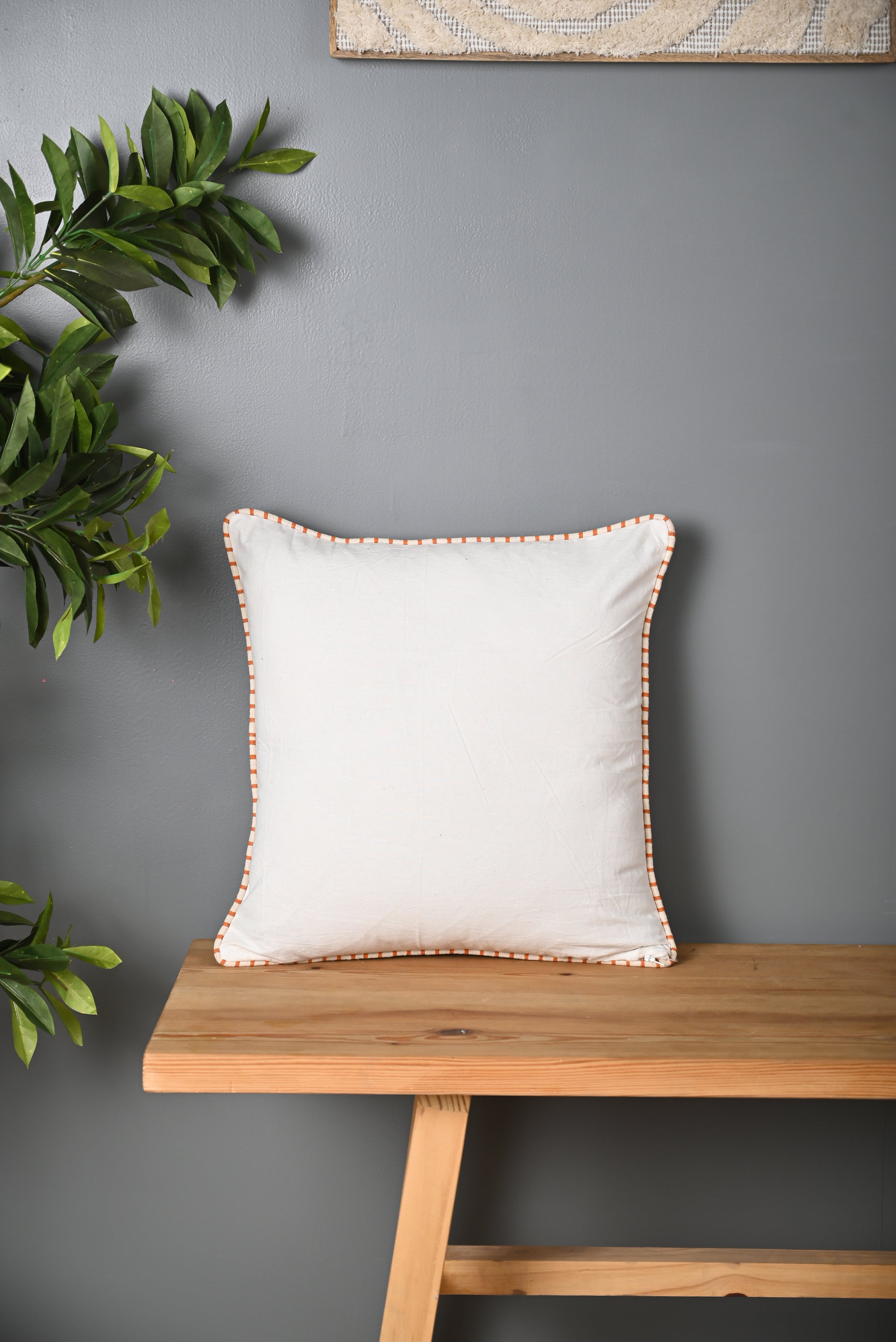 Beige Coconut Tree Design Truffted Cushion Cover