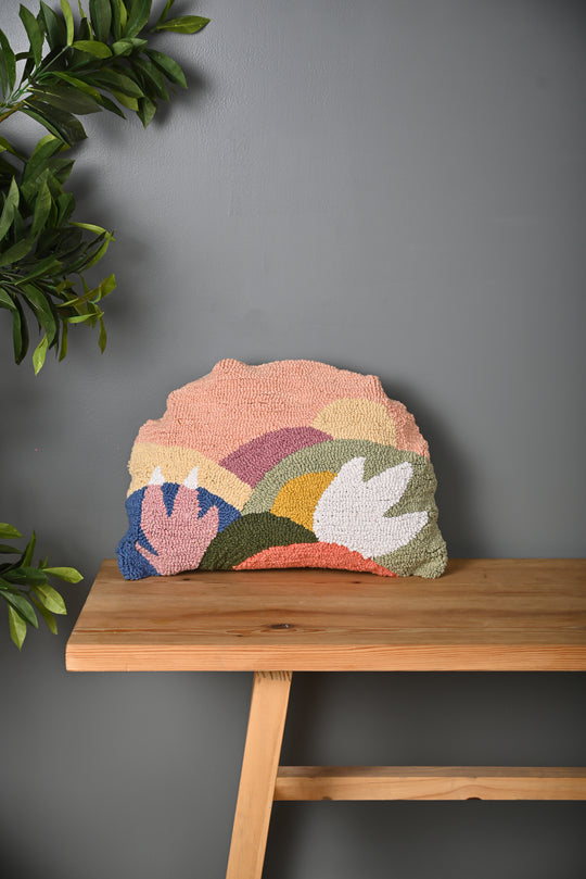 Multicolor Half Round Truffted Cotton Cushion Cover