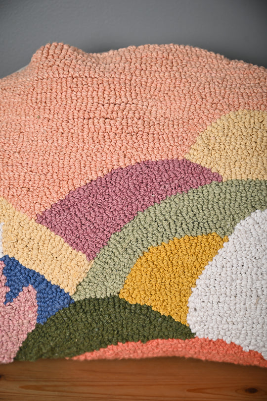 Multicolor Half Round Truffted Cotton Cushion Cover