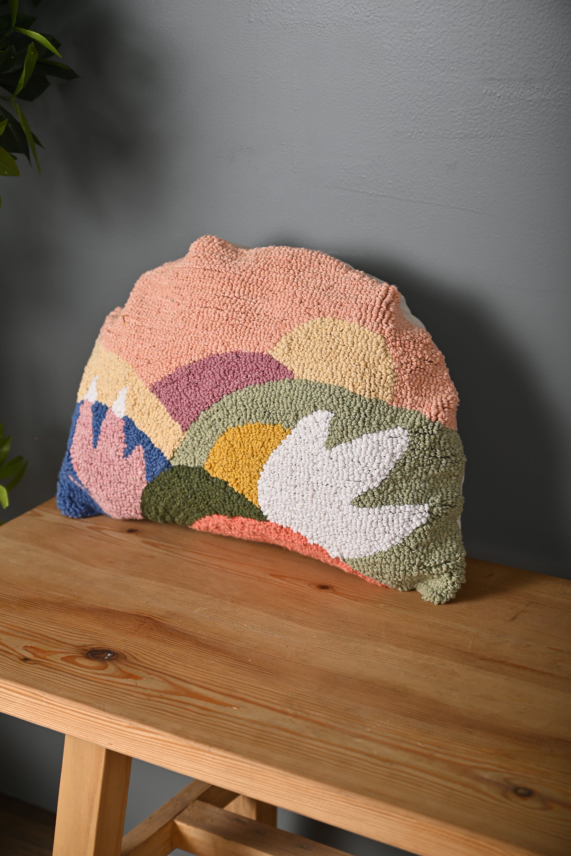 Multicolor Half Round Truffted Cotton Cushion Cover