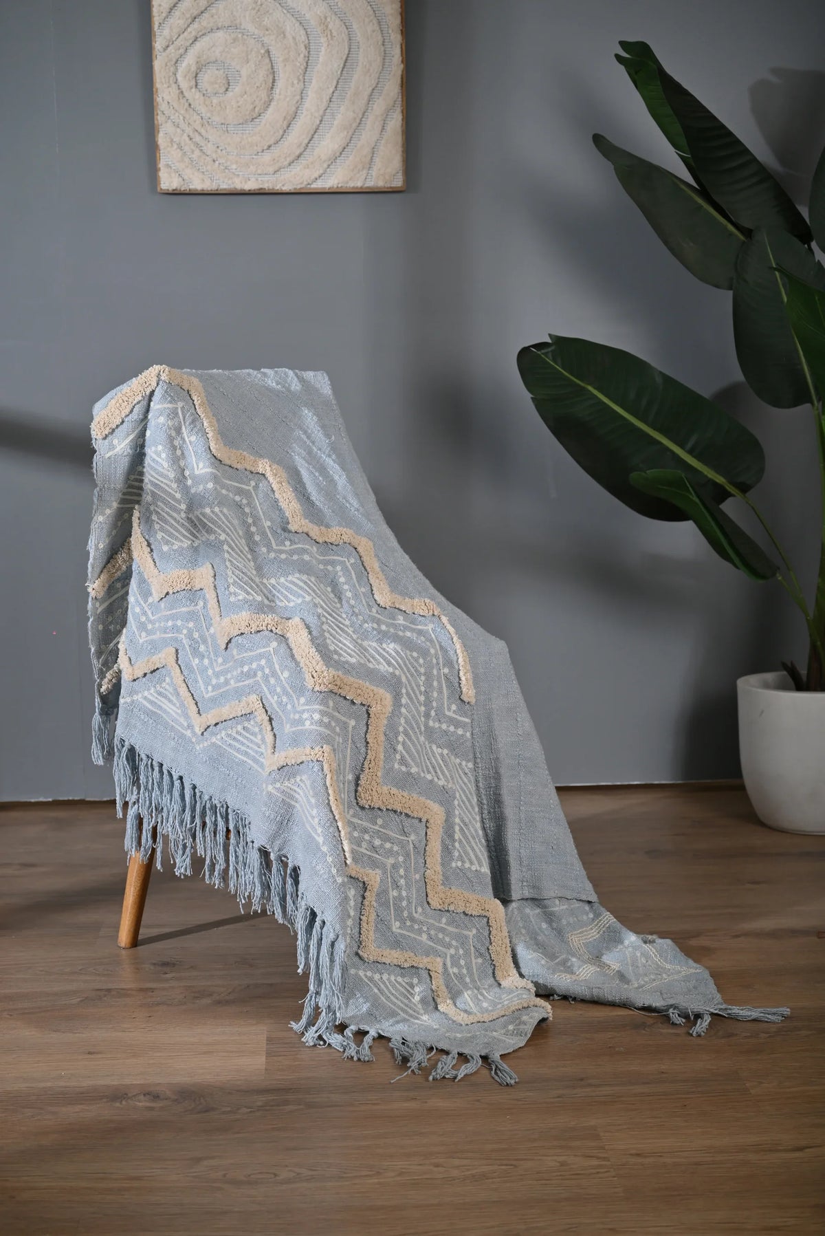 Buy Blue Color Zig Zag Design Embroidery Throw Online @ Best Price
