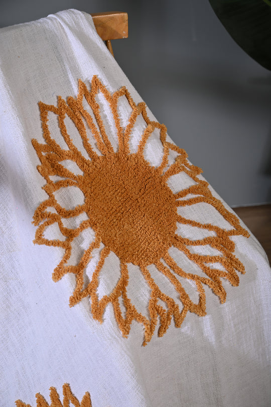 Yellow Sunflower Embroidery Throw