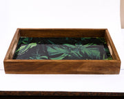 PRINTED RECTANGLE TRAY SET OF 3 WITH WOODEN BASE NOT MDF BASED