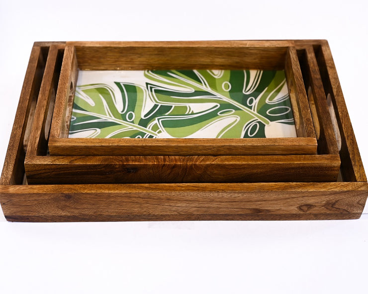 PRINTED RECTANGLE TRAY SET OF 3