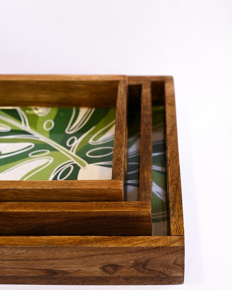 PRINTED RECTANGLE TRAY SET OF 3