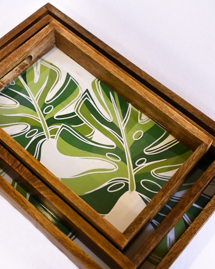 PRINTED RECTANGLE TRAY SET OF 3